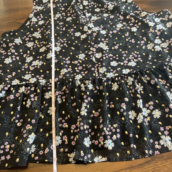 Loft Plus Wmn Sz 24 Ditsy Daisy Blouse Black With Gold Flecks Whimsy Layer Flow - Picture 6 of 8